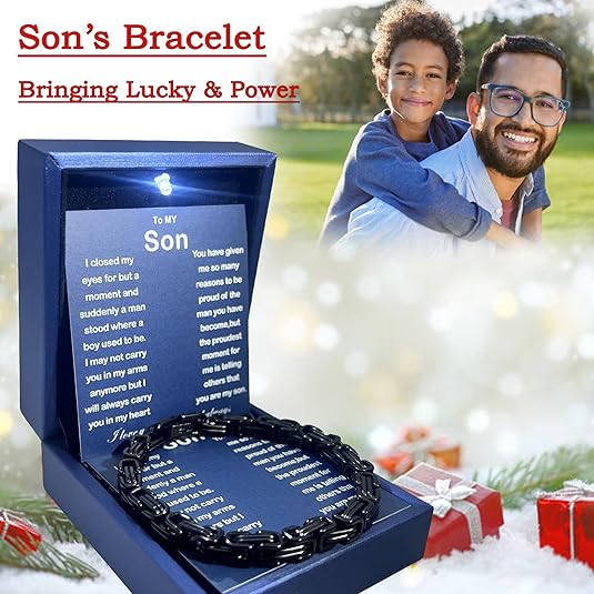 MGOOL To My Son Bracelet – Gift from Dad with Message Card & LED Box